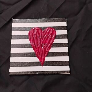 Striped Canvas with Red Heart Mixed Media Art
